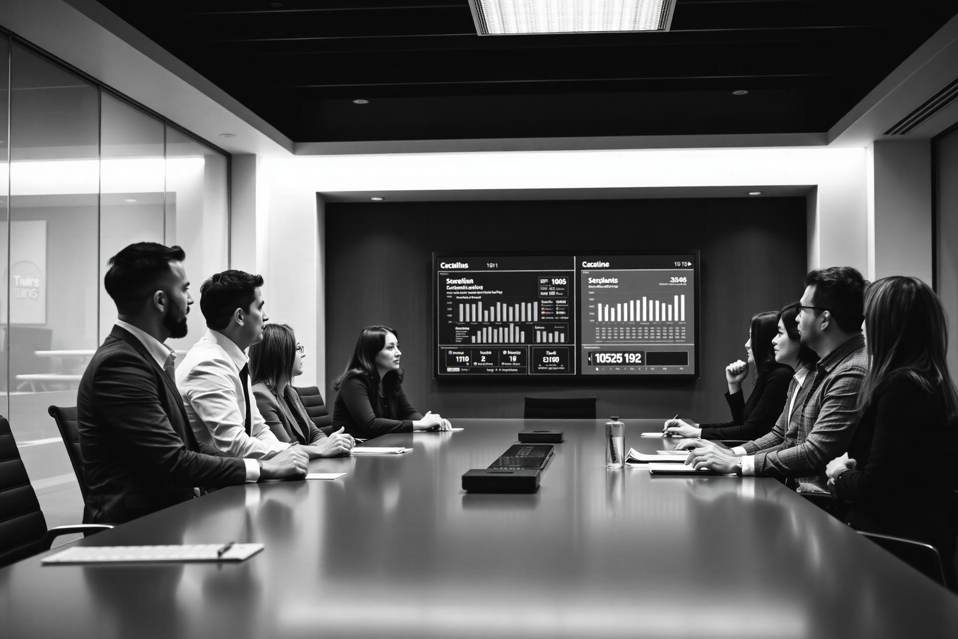 Equipe de liderança em reunião estratégica